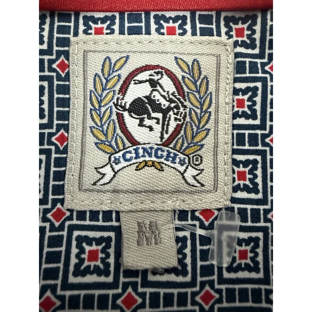 Cinch Shirt Mens Medium Red Blue Geometric Cotton Button Up Western Rodeo Dress